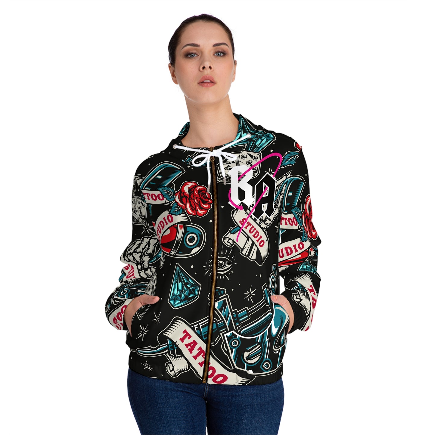 Tattoo Studio Rebel: Women's Full-Zip Hoodie