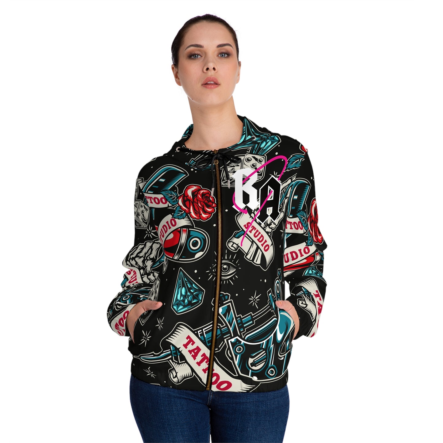 Tattoo Studio Rebel: Women's Full-Zip Hoodie